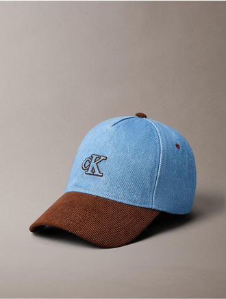Calvin Klein Mens Denim Corduroy Monogram Cap - Blue
