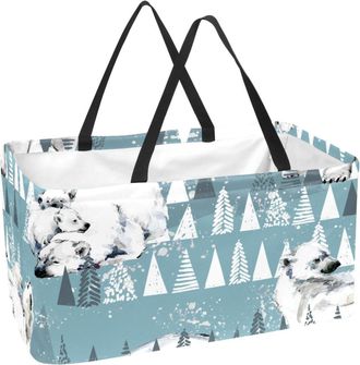 Generic Cute Polar Bear Shopping Bags, Reusable Grocery Tote Bags, Foldable Washable Large Shopper Bag for Beach, Picnic, Camping