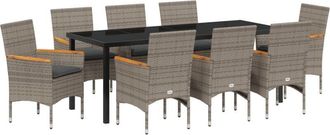 vidaXL vidaXL 9 Piece Garden Dining Set with Cushions Grey Poly Rattan