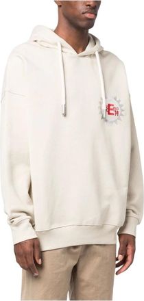 Emporio Armani Hoodies & sweatvesten, Heren, Wit, S, Katoen, Logo Geborduurde Hoodie