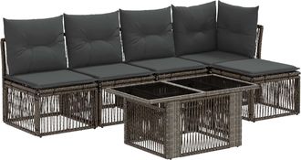 vidaXL Conjunto De Sof&aacute;s De Jard&iacute;n 6 Uds. Gris Rat&aacute;n Sint&eacute;tico Vidaxl