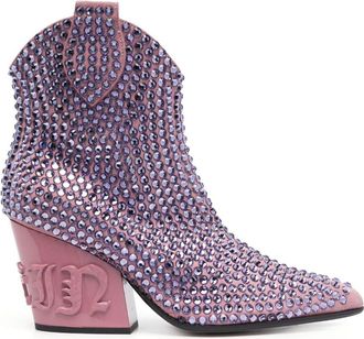 Philipp Plein 80mm crystal-embellished boots - women - Suede - 39 - Purple