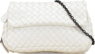 Bottega Veneta Borsa espandibile a tracolla Intrecciato mini in nappa con catena e battente 2012-2025 - Bianco