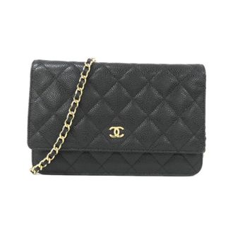 Chanel Black Grained Calfskin Chain/Shoulder Wallet (Pre-Owned)