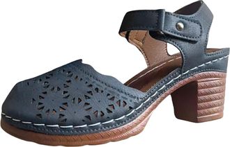 Generic Womens Summer Mid-Heeled Court Shoes Non-Slip Fairy Style Elegant Wedding Sandals Ladys Adjustable Straps Close Toe Sandals (Blue, 4.5)