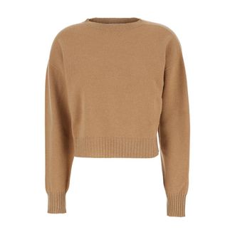 Twinset Beige Sweaters met Maglia Detail - Dames - Ronde hals truien - Bruin - XS - Wol - Truien & Vesten