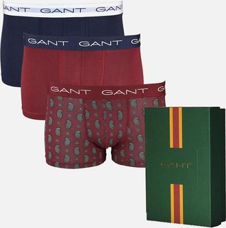 GANT Mens GANT 3-Pack Paisley Print Boxer Trunks Gift Set in Plumped Red - Size: 38/39/32