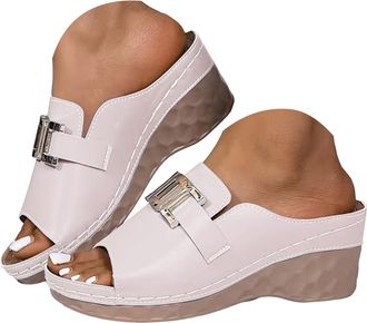 Generic Womens Platform Wedge Sandals with Arch Support,Womens Open Toe Orthopedic Slides Casual Walking Slip on Shoes Summer Boho Beach Dress Comfortable San