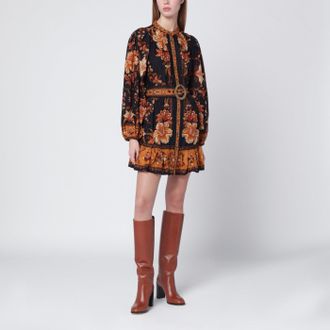 Farm Rio Black Majestic Garden mini dress