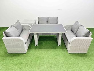 Fimous 6 Seater Patio Garden Furniture Sets with Side Table Light Grey