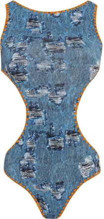 Brigitte Costume da bagno con stampa denim - Blu