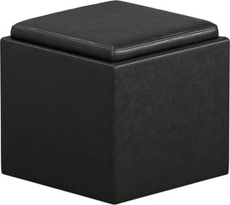 Simpli Home Rockwood 17In Contemporary Square Cube Storage Ottoman With Tray