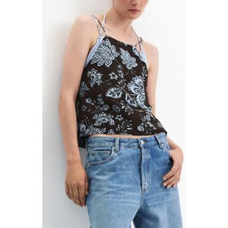 Mango Floral Tie Strap Top in Brown at Nordstrom, Size X-Small