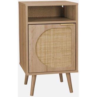 Sweeek Mesita De Noche Con Efecto Madera Y Ca&ntilde;a Redondeada