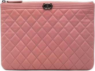 Chanel Boy Chanel Pink Leather Clutch Bag (Pre-Owned)