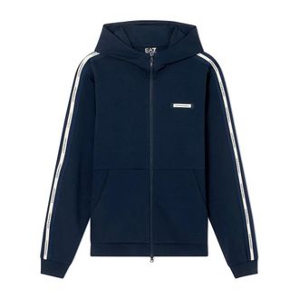 Emporio Armani Logo Series Interlock Hooded Sweatshirt - male - Emporio Armani EA7 - Zip-throughs - Blue - XL - Sweatshirts & Hoodies