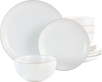 Gibson Home Rockaway 12 Piece Stoneware Dinnerware Set in White