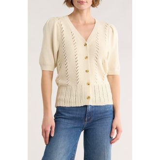 Melrose and Market Pointelle Sweater Cardigan in Ivory Dove at Nordstrom Rack, Size Xx-Small