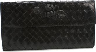 Bottega Veneta Intrecciato Black Leather Long Wallet (Bi-Fold) (Pre-Owned)