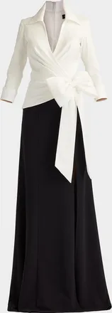 Tadashi Shoji Bicolor Pleated Taffeta & Crepe Gown