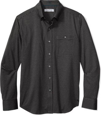 Tommy Bahama San Sebastian Microcheck IslandZone Button-Up Shirt in Black at Nordstrom, Size 2Xlt