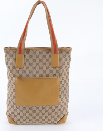Gucci Brown Leather Canvas Handbag Shoulder Bag Tote Bag (Pre-Owned)