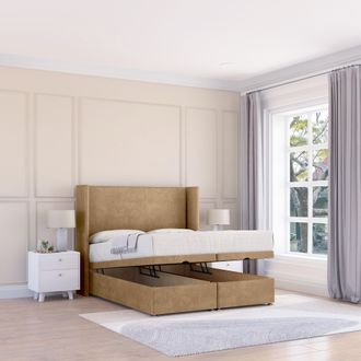 Sloomy Devonshire Dumfries Fabric Ottoman Bed End Opening With Sprung Memory Mattress & 54 Inch Floorstanding Headboard With Wings | Size: Single