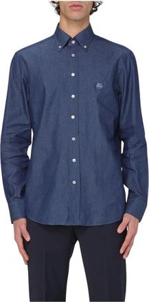 Etro Blauwe Lange Mouw Knoopshirt - Heren - Casual Overhemden - Blauw - 3XL - Katoen - Overhemden