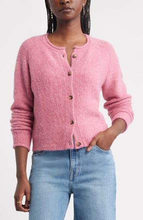 Treasure & Bond Rolled Crewneck Cardigan in Pink Haze at Nordstrom, Size Xx-Large