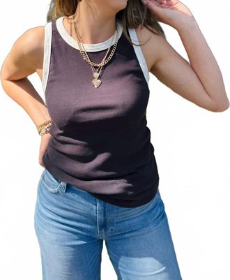 Dylan Contrast Rib Tank Top In Black W/ White Trim