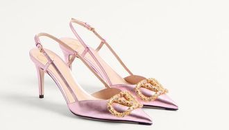 Valentino Garavani D&eacute;collet&eacute; Slingback Vlogo Signature In Nappa Laminata 80Mm Donna GIACINTO/VIOLET 34.5