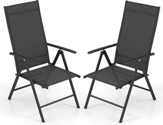 Costway 2 Pcs Patio Folding Dining Chairs Adjustable Outdoor Reclining Chairs w/Armrests