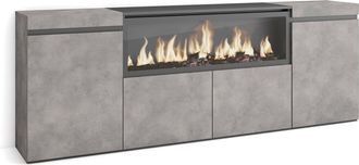 Skraut Home Aparadores Para Sal&oacute;n, Gran Capacidad De Almacenaje, 210, 4 Puertas, Chimenea El&eacute;ctrica Xxl, Estilo Moderno, Gris Cemento - Skraut Home