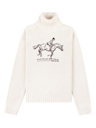 Sporty & Rich turtleneck equestrian-embroidered sweater - White