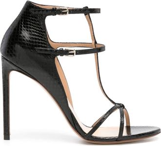 Francesco Russo 105mm snakeskin-effect sandals - women - Leather/Leather/Leather - 38 - Black