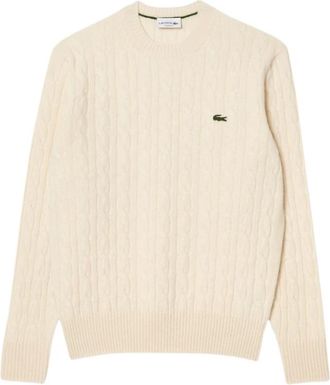 Lacoste Gedraaide Wollen Vest - Heren - Ronde hals truien - Wit - L - Wol - Truien & Vesten