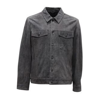 Dondup Light Jackets, male, Gray, Size: XL Suede Trucker Jacket Made in Italy