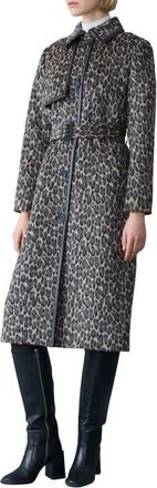 Mackage Zeva-A Leopard Pattern Wool Blend & Leather Trench Coat in Light Camel Multi at Nordstrom, Size Xx-Small
