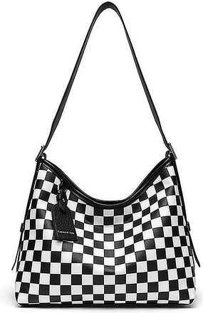 Generic Checkered Shoulder Bag Black and White PU Leather Tote Bag for Women Travel Work (style 2)