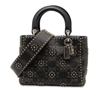 Dior Pre-owned Dior Medium Calfskin Cannage Embossed Flower Studded Supple Lady Dior 35MA-0187