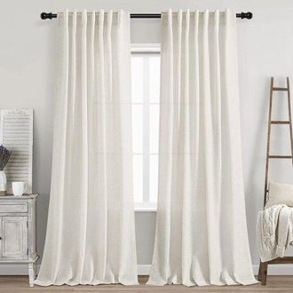 OEM Cortinas De Lino - Juego De Cortinas Para Ventanas - Decoraci&oacute;n Para Sala De Estar - Privacidad Con Filtrado De Luz - 213 Cm De Largo - Crema