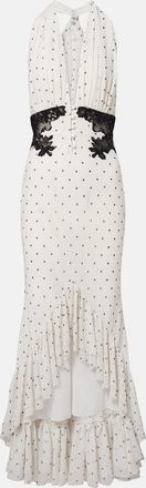 Self Portrait Lace-trimmed polka-dot maxi dress