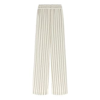 PESERICO Pinstriped Cotton Linen Twill Trousers - female - Peserico - Wide Trousers - White - 2XL - Trousers