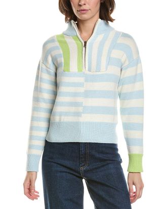 Brodie Mix Stripe 1/2-Zip Cashmere-Blend Pullover
