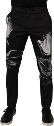 Dolce & Gabbana Mens Black Cotton Floral Skinny Dress Pants Elastane