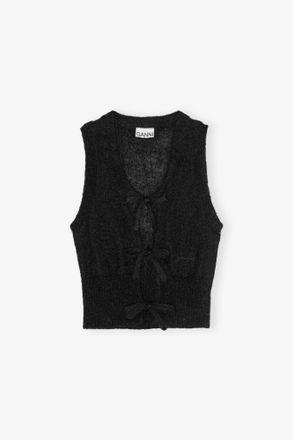 Ganni Black Tie String Vest - Size XXS Mohair