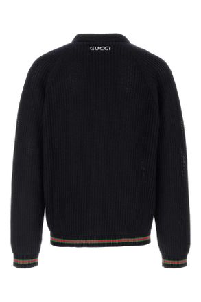 Gucci Mens Midnight Blue Crochet Cardigan Navygreenred Cottondomestic Buffalo Maglieria