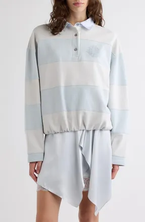 Acne Studios Stripe Polo Sweatshirt in Light Blue/grey at Nordstrom, Size X-Small
