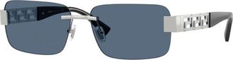 Versace Sunglasses Rectangle Rimless, Silver Frame And Blue Lens Ve22981001/80