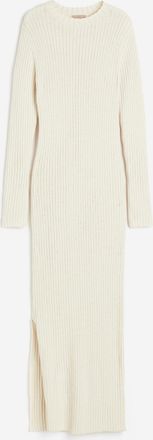 H&M Langes Kleid in Rippenstrick - Hellbeige